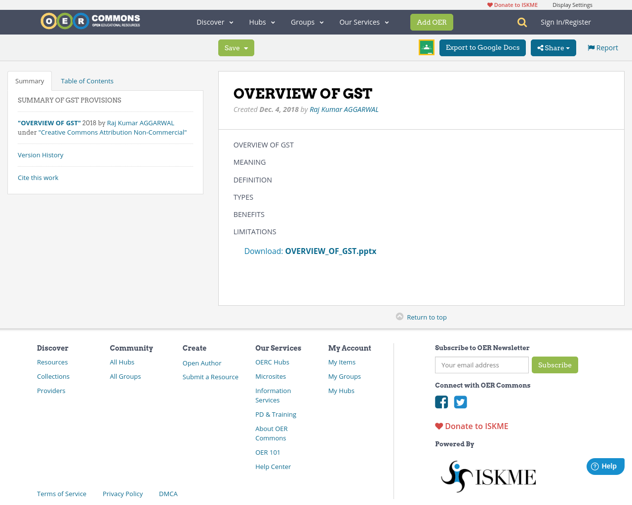 OVERVIEW OF GST OER Commons