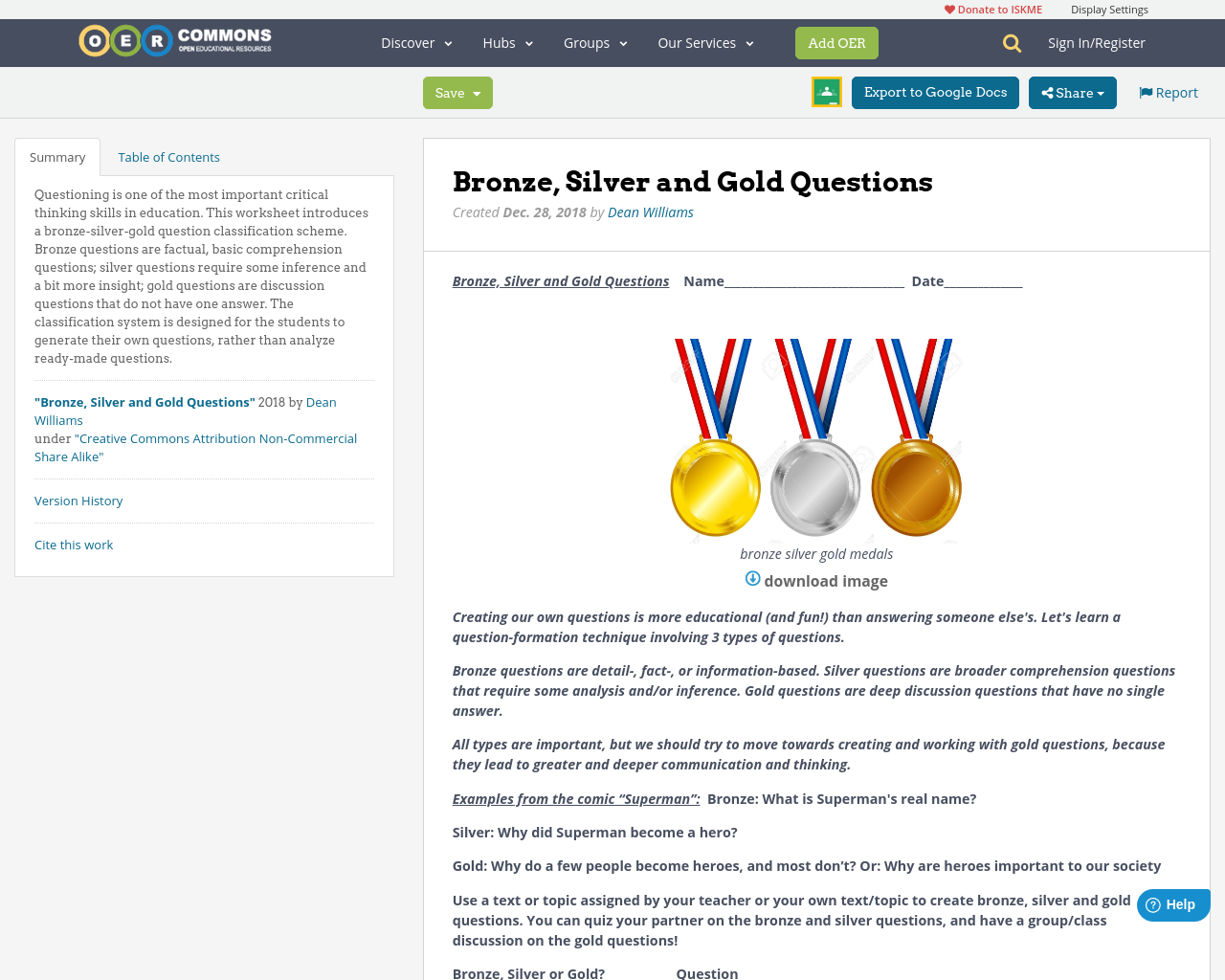 Bronze, Silver and Gold Questions OER Commons