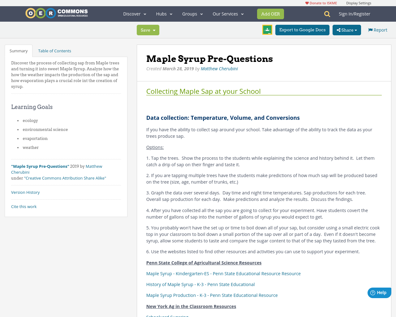 Maple Syrup PreQuestions OER Commons