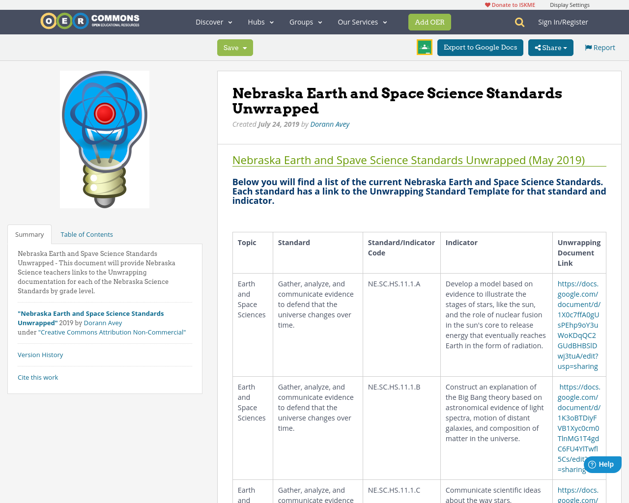 Nebraska Earth and Space Science Standards Unwrapped OER Commons