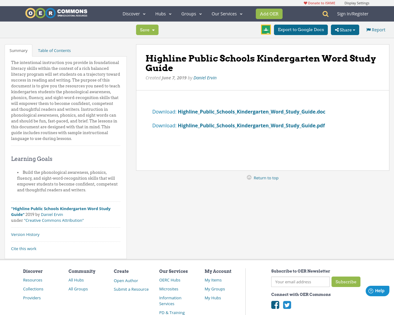 Highline Public Schools Kindergarten Word Study Guide OER Commons