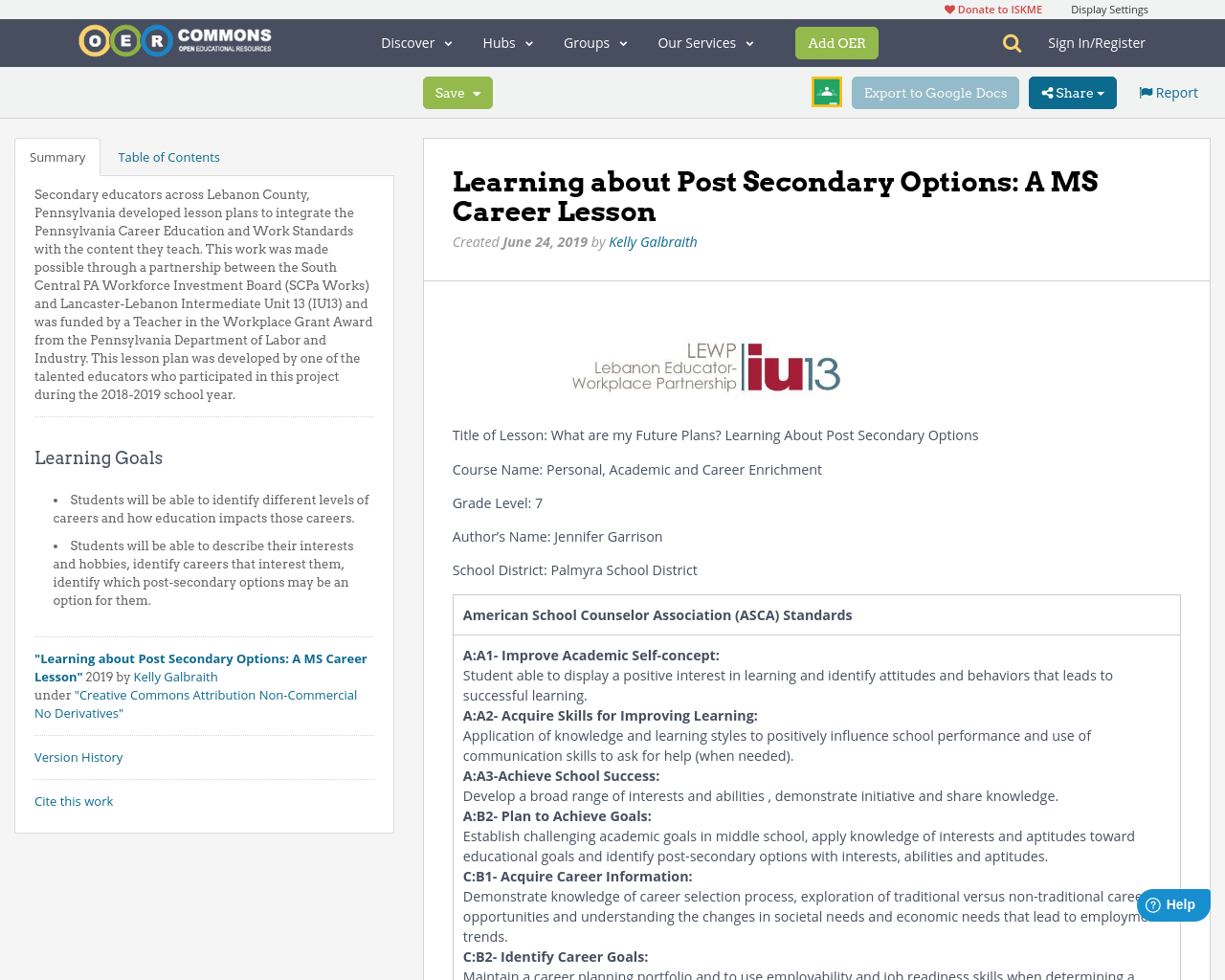 Learning about Post Secondary Options A MS Career Lesson OER Commons