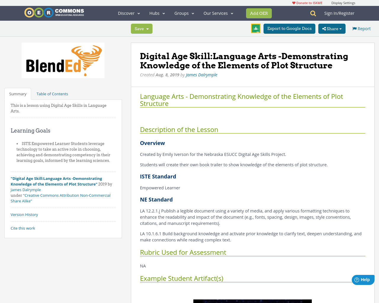 Digital Age SkillLanguage Arts Demonstrating Knowledge of the Elements of Plot Structure OER