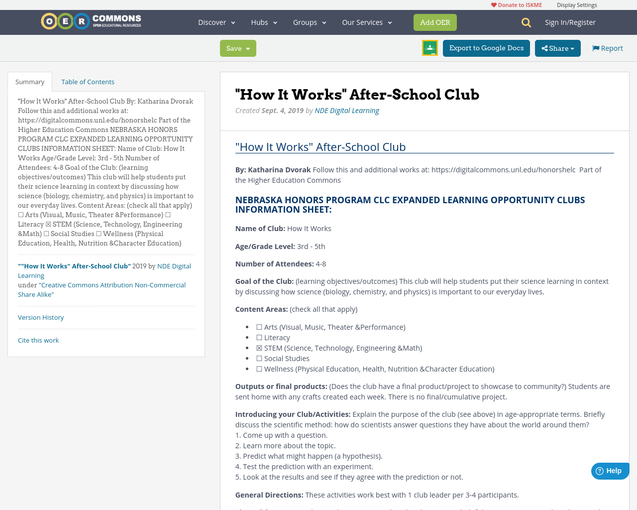 "How It Works" AfterSchool Club OER Commons