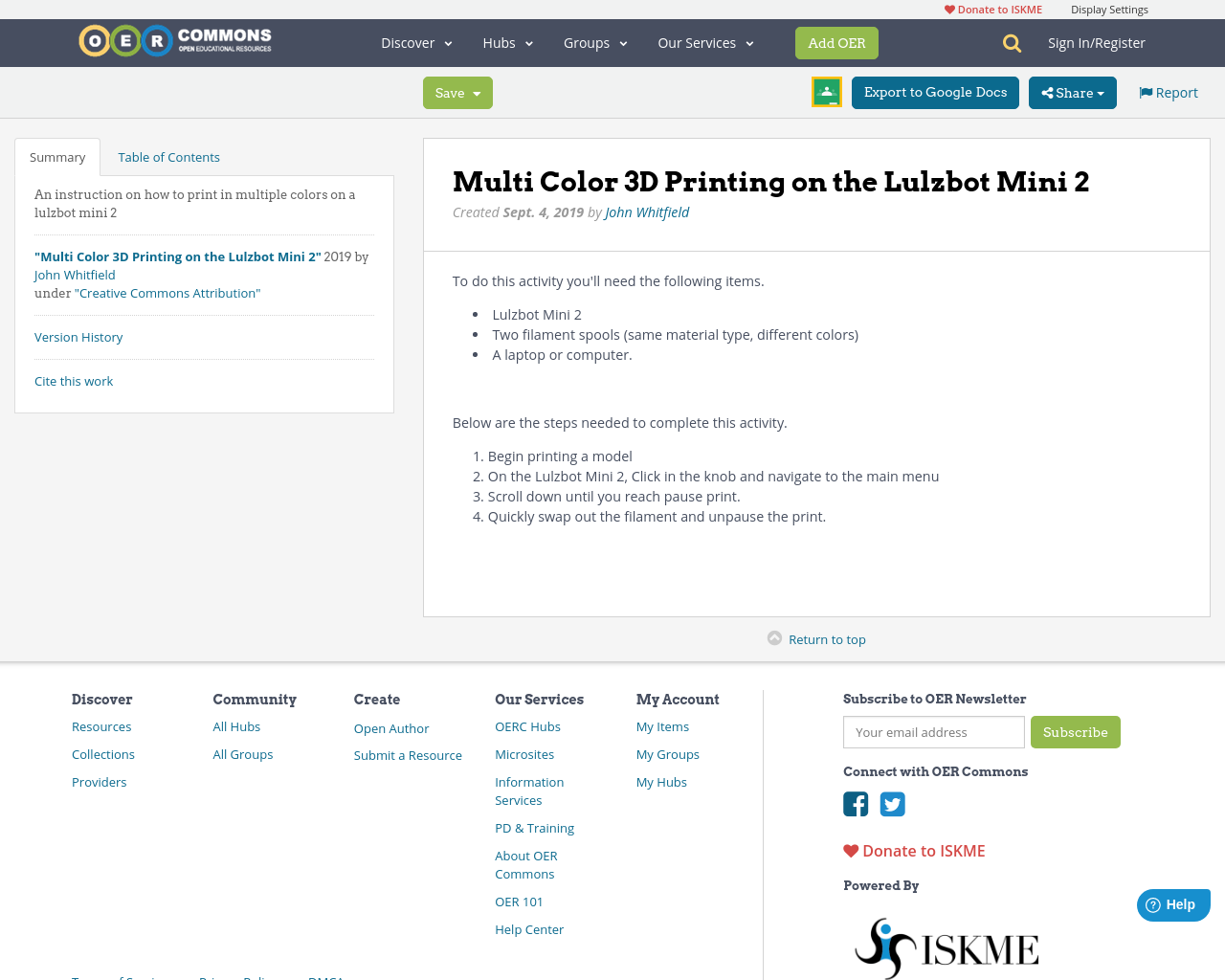 Multi Color 3D Printing on the Lulzbot Mini 2 | OER Commons