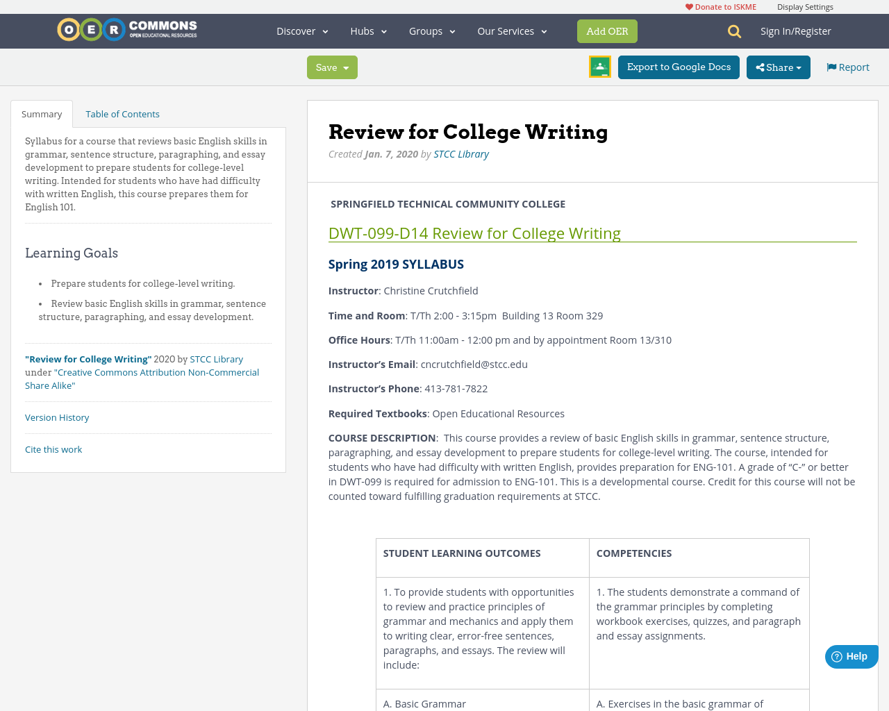 Review for College Writing OER Commons