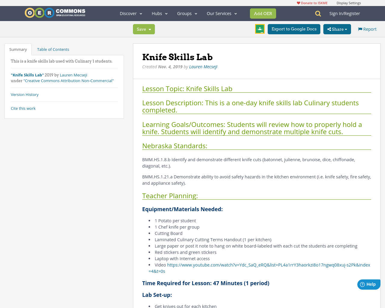 Knife Skills Lab OER Commons