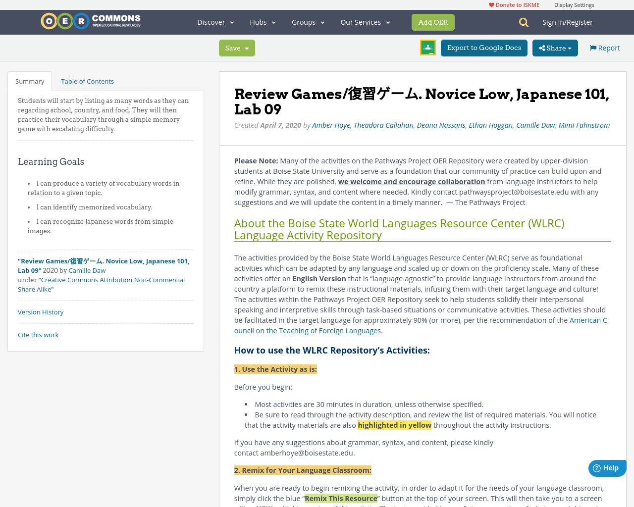 Review Games Novice Low Japanese 101 Lab 09 OER Commons