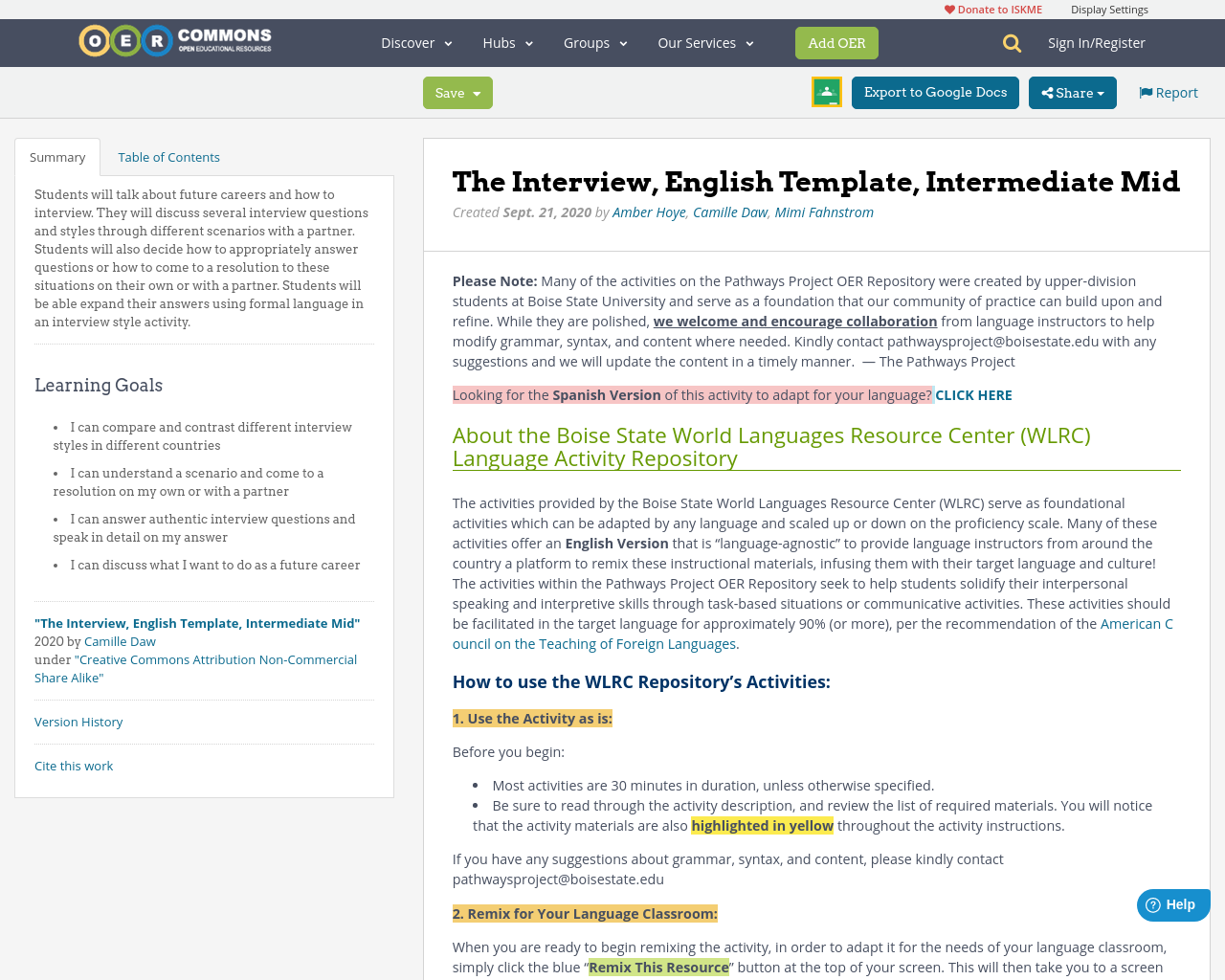 The Interview, English Template, Intermediate Mid OER Commons