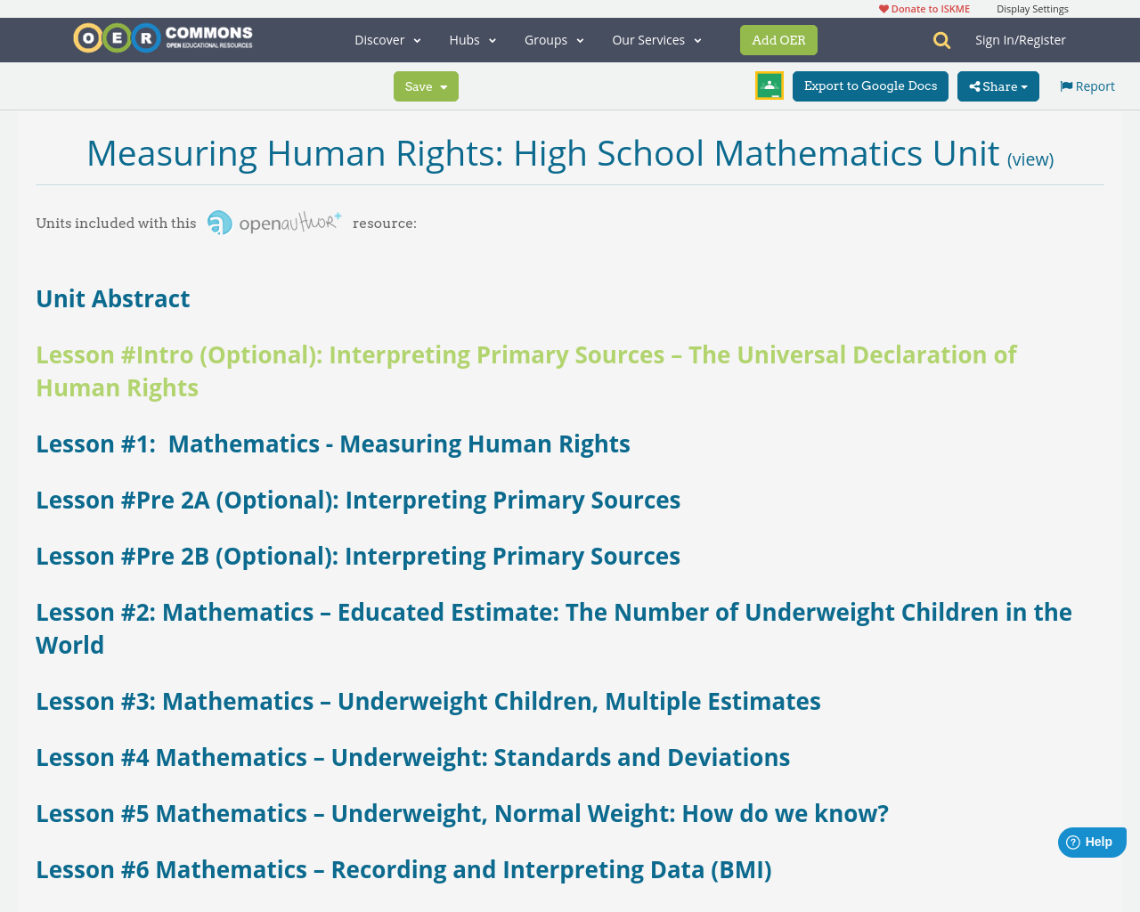 Measuring Human Rights High School Mathematics Unit OER Commons