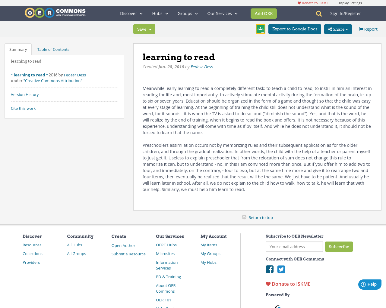 Learning To Read OER Commons