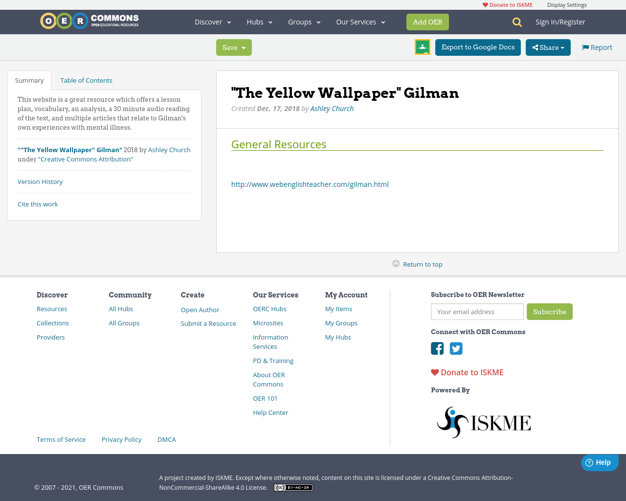 "The Yellow Wallpaper" Gilman OER Commons
